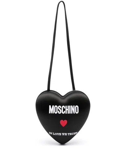 Moschino Couture Luxurious Embroidered Leather Shoulder Handbag In Satin Black For Women