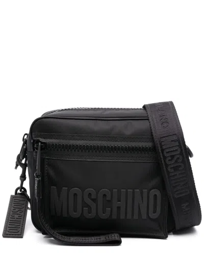 Moschino Couture Luxury Designer Black Logo-embossed Messenger Bag For Men
