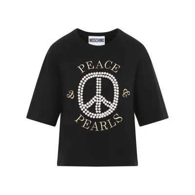 Moschino Luxury Pearl-embellished Black Cotton Tee