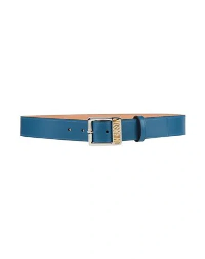 Moschino Couture Man Belt Blue Size 32 Soft Leather