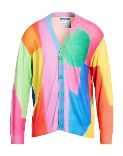 Moschino Couture Man Cardigan Fuchsia Size 44 Virgin Wool In Multi