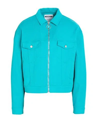 Moschino Couture Man Jacket Turquoise Size 40 Cotton, Elastane In Blue
