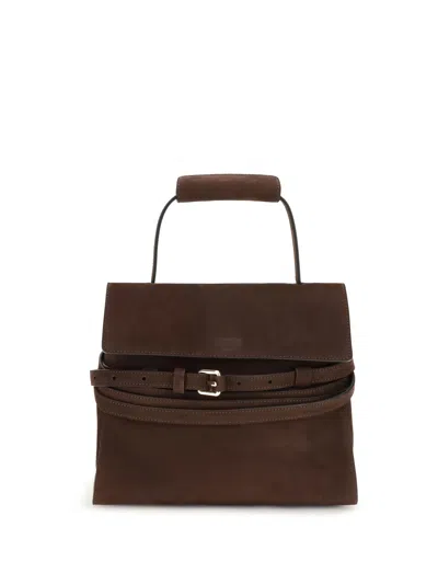 Moschino Couture Medium Top Handle Bag With Buckle Detail In Brown