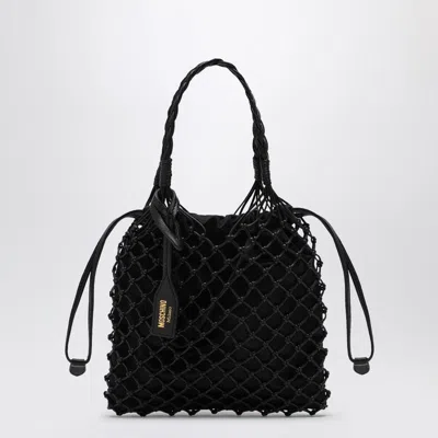 Moschino Mini Black Nappa Handbag With Woven Handle