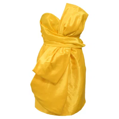 Moschino Couture Mini Bow Detail Dress In Yellow Satin