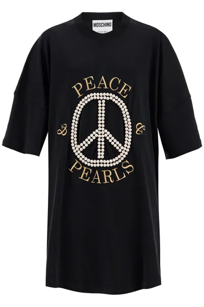 Moschino Mini Graphic T-shirt With Pearl Embellishments In Black