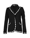 Moschino Contrasting Print Trimming Cady Blazer In Black Polyester In Black