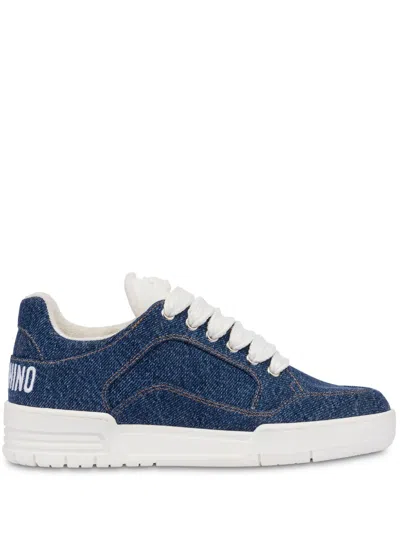 Moschino Couture  Logo-print Chunky Denim Sneakers In Blue