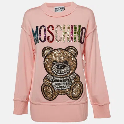 Pre-owned Moschino Pink Wool Embellished Teddy Bear Sweater Xs