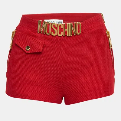 Pre-owned Moschino Couture Moschino Red Textured Cotton Logo Metal Detail Shorts S