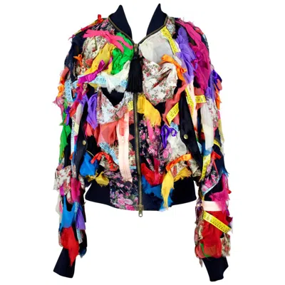 Pre-owned Moschino Couture! Multi-coloured Hand-decorated Silk Bomber Jacket, S/s 1991 In Brown