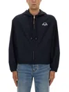 Moschino Hooded Black Nylon Jacket With Adjustable Hem In Blue