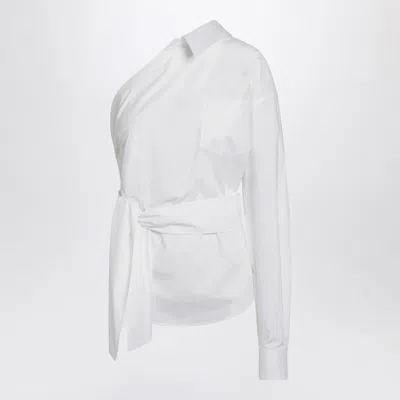 MOSCHINO MOSCHINO COUTURE  ONE-SHOULDER WHITE SHIRT WITH SASH