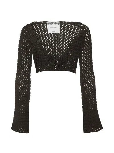 Pre-owned Moschino Couture Open-knit Cropped Sweater In Black