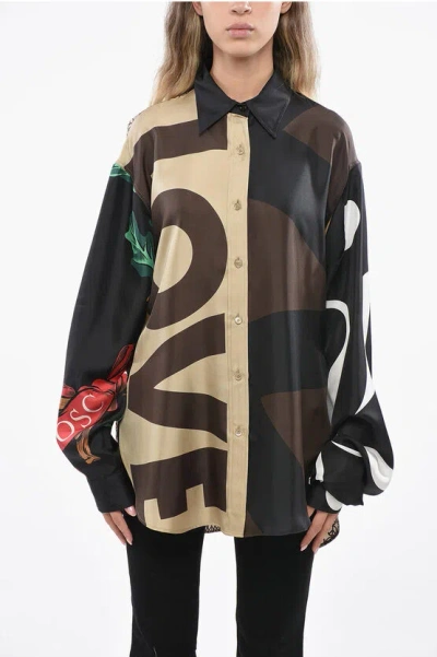 Moschino Couture! Oversized And Asimmetrical Cut Silk Shirt In Multi