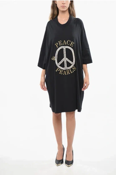 Moschino Couture! Oversized Cotton Tee Dress With Beads In Black