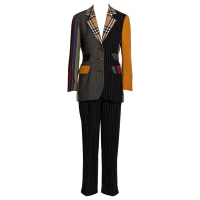 Pre-owned Moschino Couture Patchwork Wool Blazer Jacket And Pants Suit, Ss 1994 In Black
