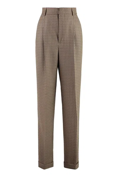 Moschino Couture Peace Motif Jacquard Trousers In Brown