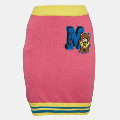 Pre-owned Moschino Pink Embroidered Knit Mini Skirt M