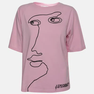 Pre-owned Moschino Pink Face Embroidered T-shirt S