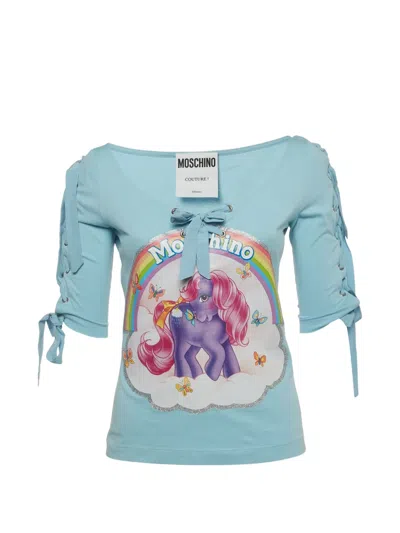 Pre-owned Moschino Couture Pony-print Lace-up Top In Blue