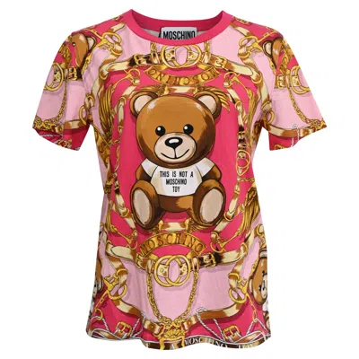 Moschino Couture Printed Crew Neck T-shirt In Multicolor Cotton In Pink
