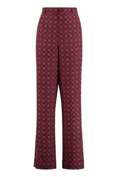 Moschino Couture Printed Silk Pants In Red