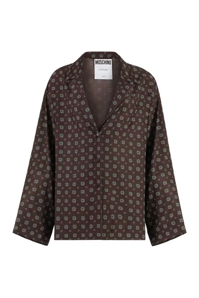 Moschino Couture Printed Silk Shirt In Brown
