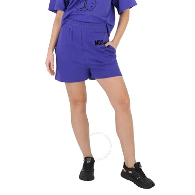 Moschino Couture Purple Logo Embroidered Track Shorts In Blue
