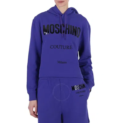 Moschino Couture Purple Logo Print Hooded Sweatshirt