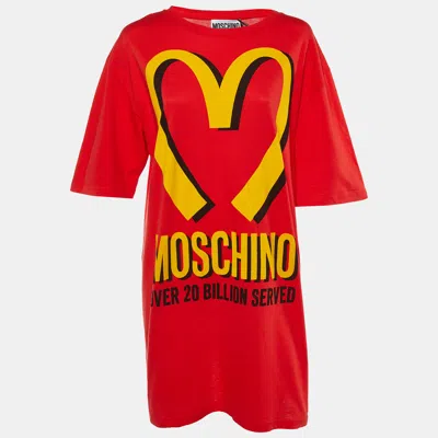 Pre-owned Moschino Couture Red Cotton Mcdonald Logo Crew Neck T-shirt Dress L