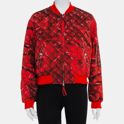 Moschino Couture Red Trompe-l'oeil Printed Bomber Jacket
