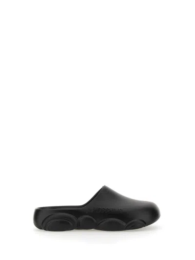 Moschino Couture Rubber Teddy Sole Mules In 000 * Nero
