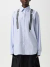 Moschino Couture Light Blue Cotton Striped Shirt With Decorative Straps In Gnawed Blue