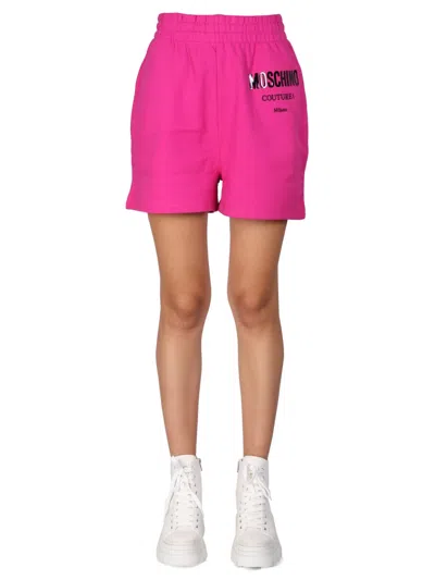 Moschino Couture Shorts With Vinyl Logo In Pink