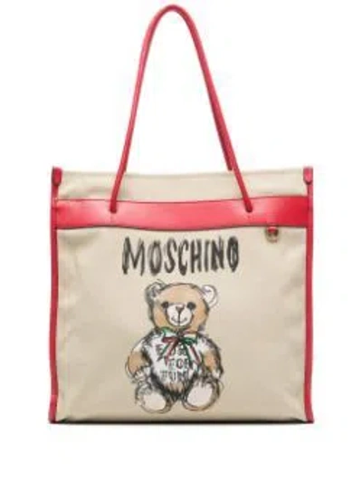 MOSCHINO COUTURE SIGNATURE TEDDY BEAR PRINT TOTE HANDBAG FOR WOMEN | BEIGE SS24