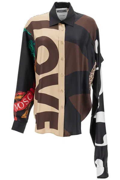 Moschino Couture Silk Patchwork Shirt In Beige
