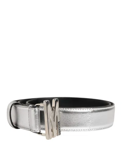 Moschino Couture Logo Metal Buckle Belt In Silver