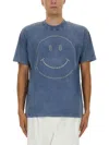 Moschino Smiley Face Studs Crew Neck T-shirt In Blue