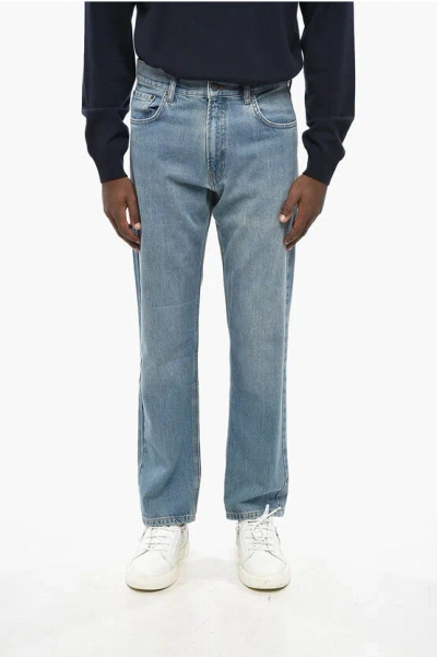 Moschino Couture! Straight Leg Jeans With Logoed Button 19cm In Blue