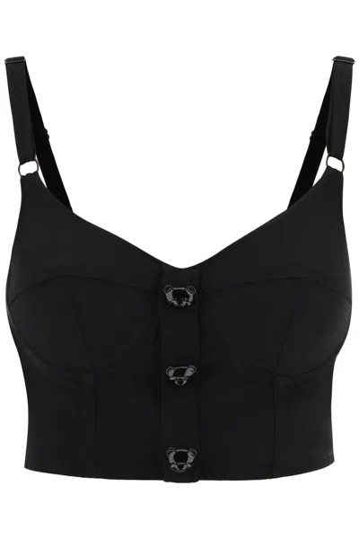Moschino Couture Stylish Black Bustier Top With Adorable Teddy Bear Buttons And Adjustable Straps