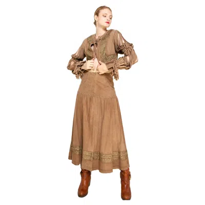 Pre-owned Moschino Couture Suede Fringe Skirt & Jacket Set In Brown