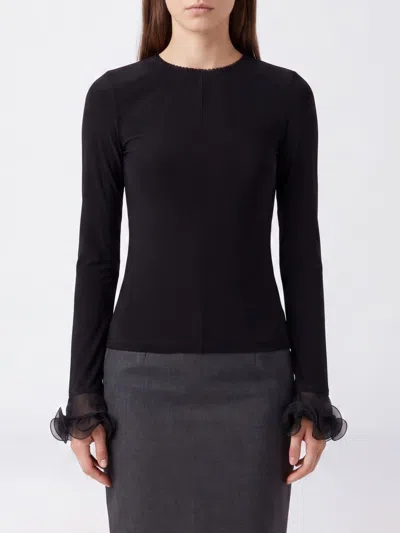 Moschino Tulle-ruffle Cuff Jersey Blouse In Black