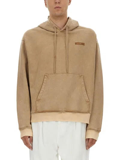 Moschino Logo-embroidered Cotton Sweatshirt In Brown