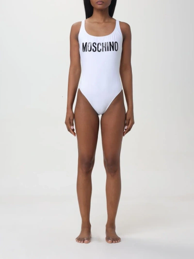 Moschino Logo-print Open-back Swimsuit In White