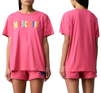 Pre-owned Moschino Couture T-shirt Oversize Multi Color Logo Printed Tee Shirt Unisex M In Rosa