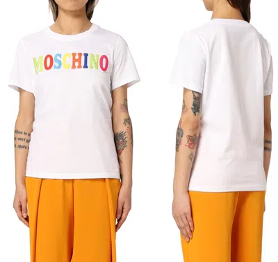 Pre-owned Moschino Couture T-shirt Oversize Multi Color Logo Printed Tee Shirt Unisex In Weiss