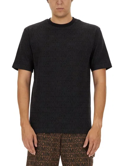 Moschino Couture T-shirt With All Over Logo In Black