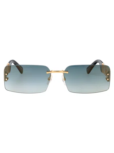 Moschino Couture Teal Gold Metal Sunglasses In Blue