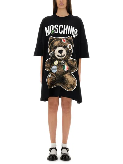 Moschino Couture Teddy Bear Short Dress In Black